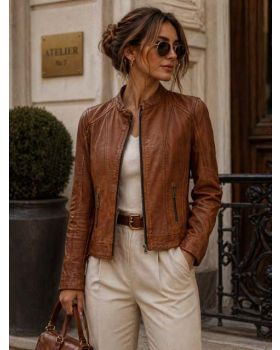Dámska kožená bunda 1192 cognac