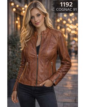 Dámska kožená bunda 1192 cognac