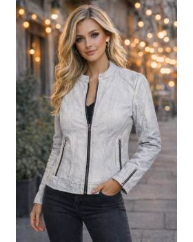 Dámska kožená bunda 1192 white/black