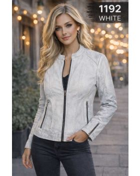 Dámska kožená bunda 1192 white/black