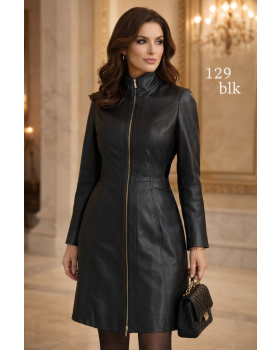 Dámsky kožený kabát STYLE-129 black