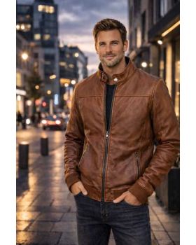 Pánska kožená bunda-bomber 167 cognac