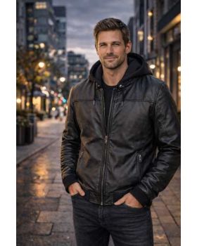 Pánska kožená bunda 167 hood black