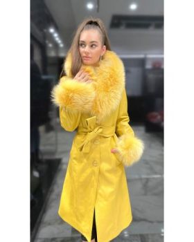 Dámsky kožený kabát REBECCA fur yellow