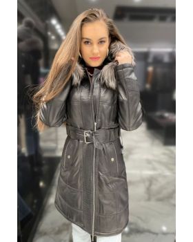 Dámsky kožený kabát 2565 Fur black