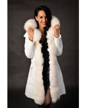 Dámsky kožený kabát s pravou kožušinou FL-1 white