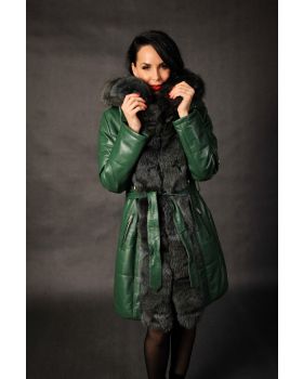 Dámsky kožený kabát s pravou kožušinou FL-1 gucci verde