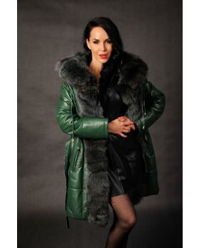 Dámsky kožený kabát s pravou kožušinou FL-1 gucci verde