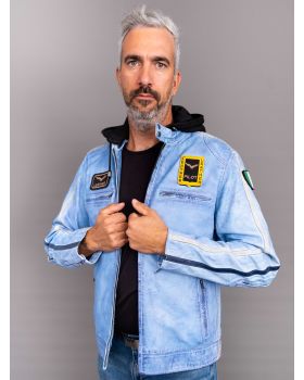 Pánska kožená bunda JLI hood crust blue