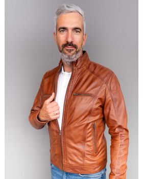 Pánska kožená bunda GUISEPPE plain cognac
