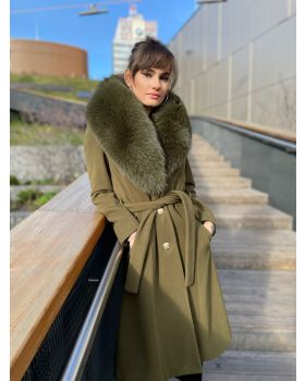 Vlnený kabát s pravou kožušinou REBECCA green