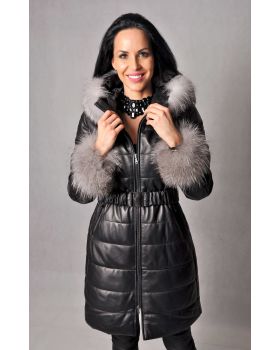 Dámsky kožený kabát s pravou kožušinou 406 FUR black