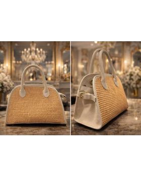 dámska kožená kabelka beige/cognac