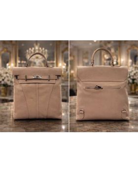 dámsky kožený ruksak beige/pink