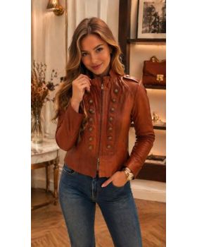 Dámska kožená bunda SHAKIRA short cognac