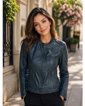 Dámska kožená bunda 1192 blue a jeans