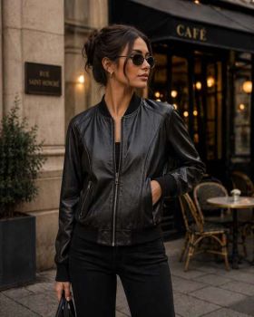 Dámska kožená bunda-bomber MS15-L006 black