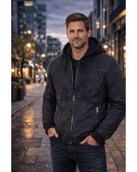 Pánska semišová bunda 167 hood black