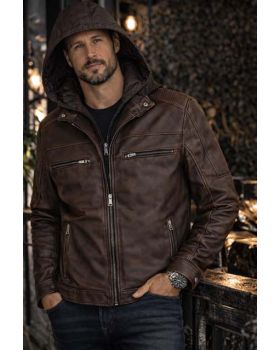 Pánska kožená bunda PEDRO hood brown