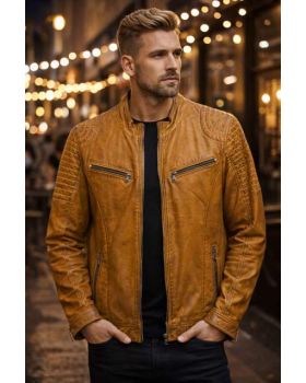 Pánska kožená bunda 8066  mustard
