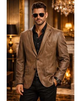 Pánske kožené sako MASSIMO MAX  grey/brown