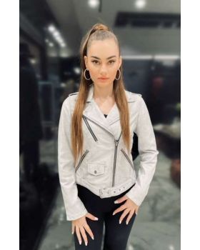 Dámska kožená bunda VALENTINA white-blk.
