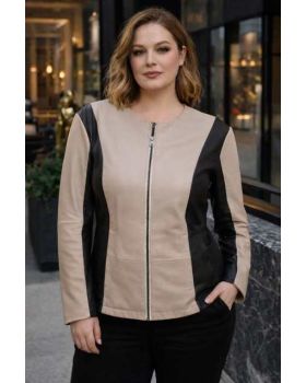 Dámska kožená bunda MADI BIG ivory/black