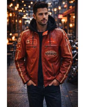 Pánska kožená bunda JLI hood red