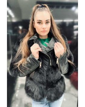 Dámska kožená bunda s kožušinou F3S black
