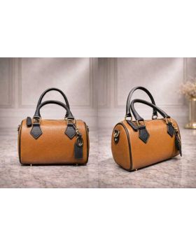 Dámska kožená kabelka camel/blk