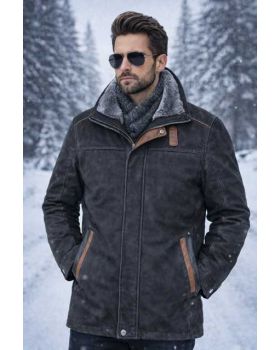 Pánska semišová bunda - 8062 FUR black