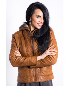 Dámska kožená bunda LILLY FUR cognac