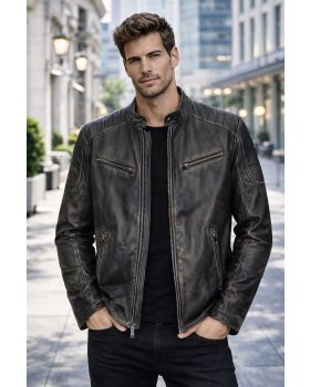 Pánska kožená bunda FURIUS ruboff grey/brown