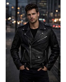 Pánska kožená bunda BIKER NEW black