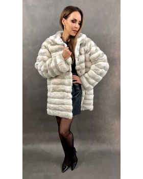 Dámsky obojstranný kožuch zajac-rex 203233-S white činčila