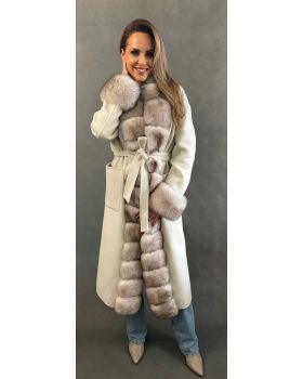 Vlnený kabát s kožušinou 210021A beige