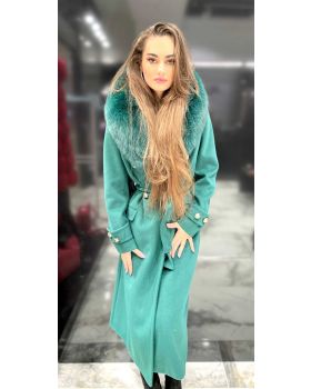 Textilný kabát s pravou kožušinou RB-capotto fur verde