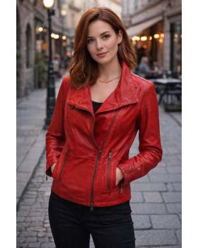 Dámska kožená bunda STELLA short red